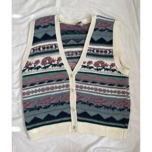Vtg Cricket Lane Fair Isle Button Sweater Vest Medium Grandma U.S.A.